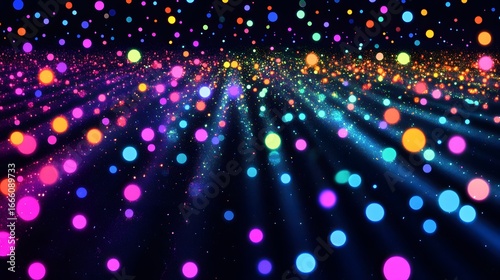 A vibrant display of colorful circles radiating across a dark background, creating a dynamic and energetic visual effect.