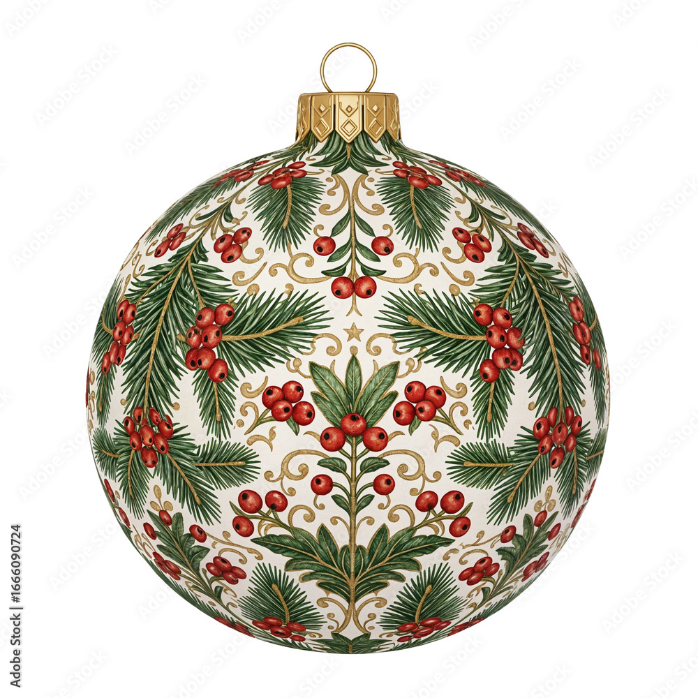 Fototapeta premium Holly and Leaf Christmas Ornament - Elegant Hand-Painted Ball