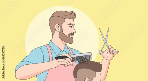 Stylist with Comb and Scissors Giving a Haircut to a Client