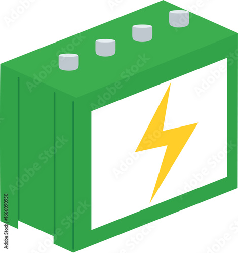 Green Car Battery with Lightning Logo illustration