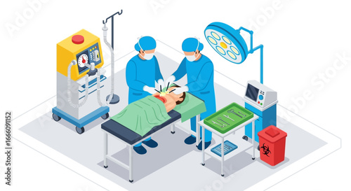 Surgical Procedure in Operating Room with Medical Staff and Equipment