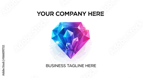 Vibrant blue and pink faceted crystal gem illustration with sparkling highlights and geometric design
