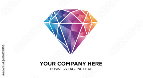 Vibrant Geometric Diamond Logo with Rainbow Color Facets