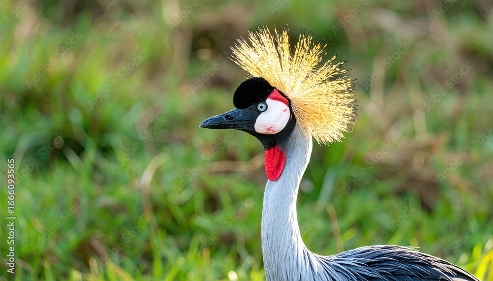Fototapeta premium Close Up of a Crested Crowned Crane with Golden Head Feathers
