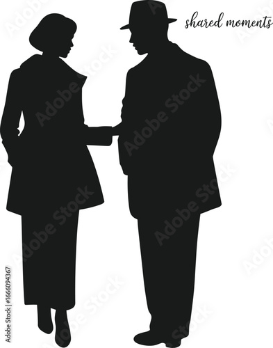 Wallpaper Mural Silhouette of elegant couple standing together, man and woman vintage fashion, love relationship, romantic shared moments, timeless bond, classic style illustration Torontodigital.ca