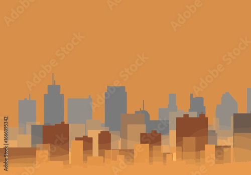City skyline silhouette with various buildings and skyscrapers.