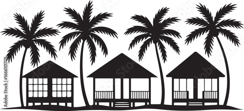 Beach hut silhouette vector art illustration, Shapes Collection Isolated on White Background
