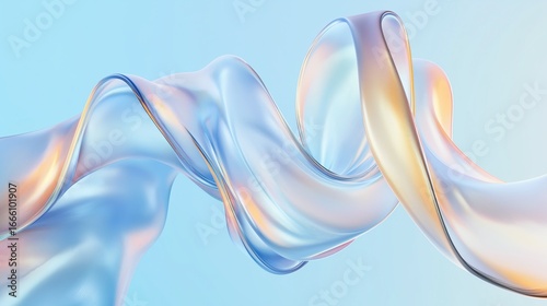 Abstract pastel-colored background with smooth wavy lines and glossy ribbon vector illustration on light blue backdrop, elegant design element for banners or posters