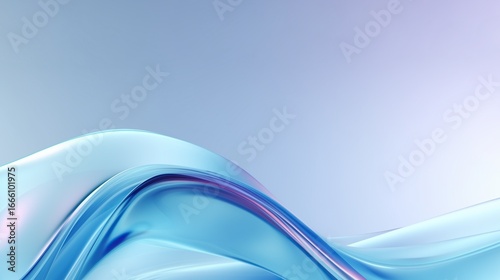Minimalist modern banner with smooth blue and purple gradient wave shapes, glass texture and soft lighting for elegant tranquil digital marketing or advertising visuals