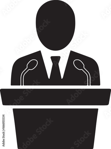 Silhouette of Speaker at Podium with Microphones Vector Illustration