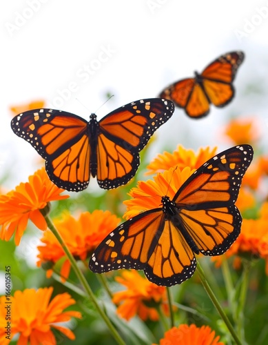 Monarch butterflies on marigold flowers