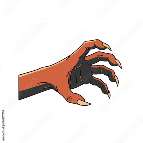 Cartoon Vector Illustration of a Monster Hand Clawing on White Background