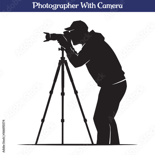 Photographer Silhouette with Camera on Tripod
