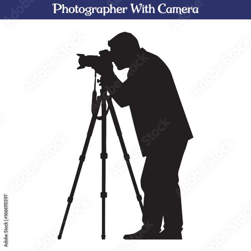 Photographer Silhouette with Camera on Tripod