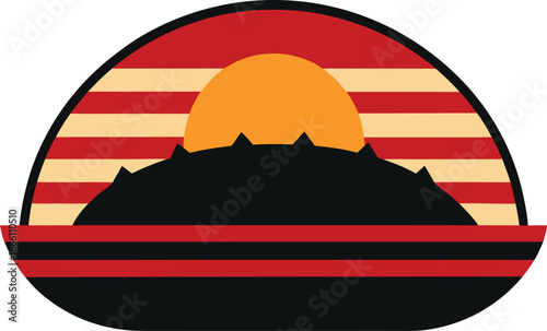 a feast platter silhouette on retro stripe sun on .eps