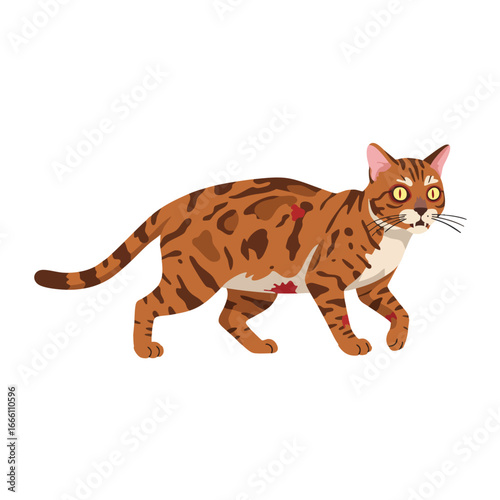 Bengal Cat Zombie Makeup Illustration Flat Vector 2D Design