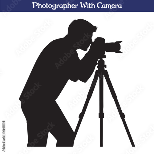 Photographer Silhouette with Camera on Tripod