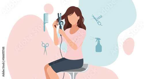 Woman enjoys refreshing berry cocktail beside glass of red wine, vibrant modern illustration