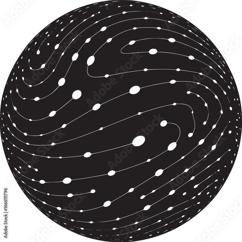 Dynamic abstract sphere with flowing lines and dots offers a visually stunning modern design element
