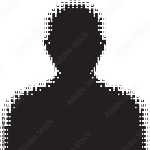 Anonymous digital silhouette of a man with pixelated edges for technology and security themes