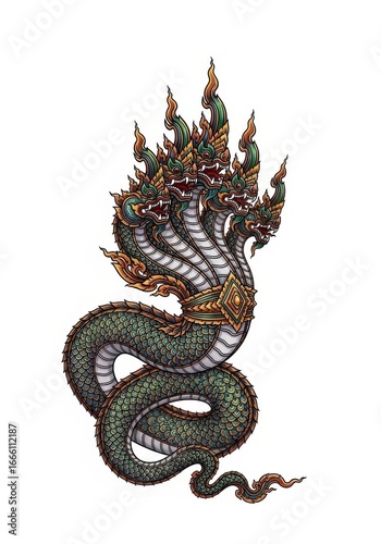 Illustrative depiction of a multi-headed mythical serpent creature on a white background