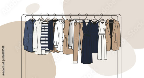 Curated collection of elegant women's fashion hanging neatly on a clothing rack