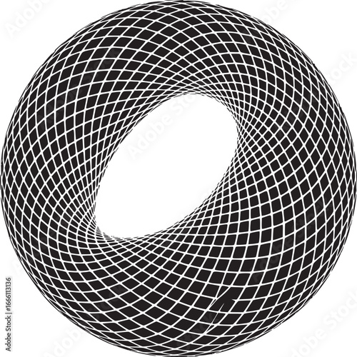 Visually striking black and white geometric torus design element perfect for modern art and technology projects
