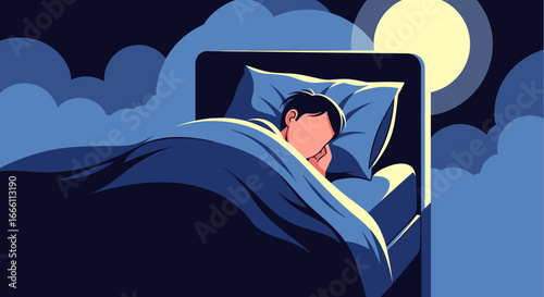 Peaceful night's sleep under the moonlit sky, dreaming and enjoying sweet rest