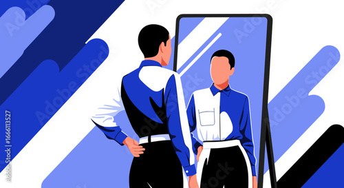 Elegant person gazing at reflection in mirror, contemplating style and self-image