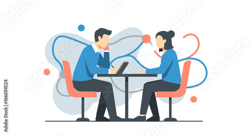 Modern business meeting illustration with colleagues sharing ideas for a new project strategy session