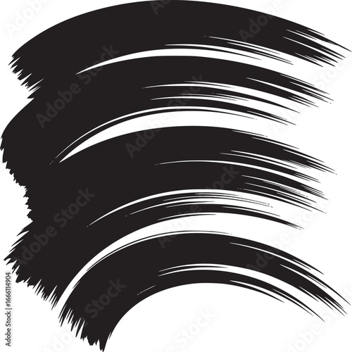 Dynamic black brushstrokes on clean white backdrop create modern abstract background with artistic flair