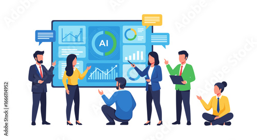 Engaging AI data presentation by professionals in a modern workspace, driving innovation and growth