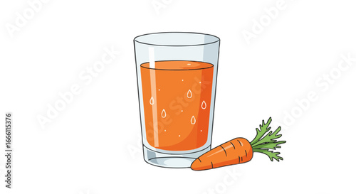 Carrot juice in glass with fresh carrot on white background  