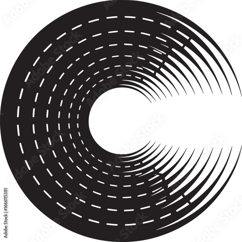 Dynamic black and white circular design element for modern projects needing a bold focal point now