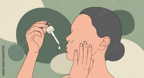 Elegant woman applying luxurious serum for glowing radiant skin and youthful beauty in a modern skincare routine