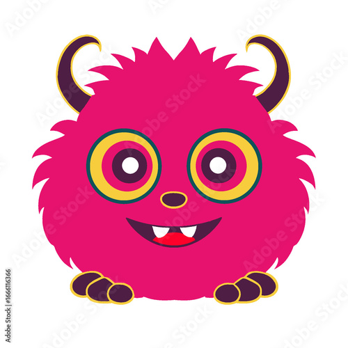 Cute happy cartoon monster on transparent png background