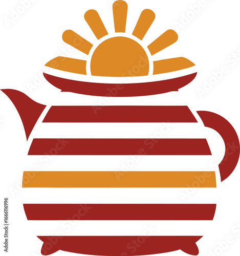 a gravy pot silhouette on retro stripe sun on whit.eps