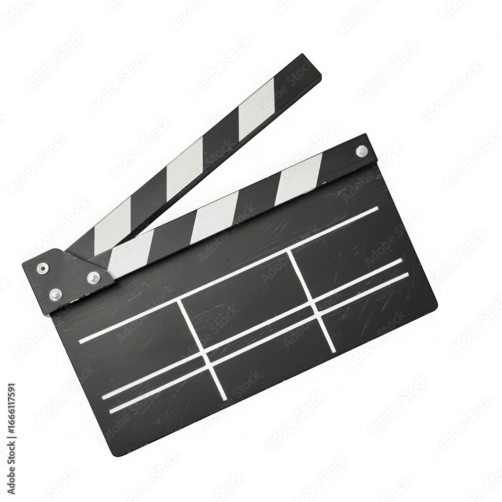 Fototapeta premium Isolated clapperboard with white stripes used in film production for scene and take marking on transparent background