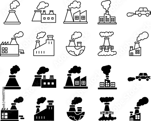 Set of Collection Air Pollution Icons and Symbols