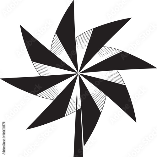 Striking black and white geometric pinwheel graphic for modern abstract design projects and creative visuals