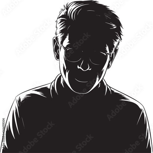 Modern silhouette of confident man with glasses, creating dramatic and mysterious portrait, artistic design