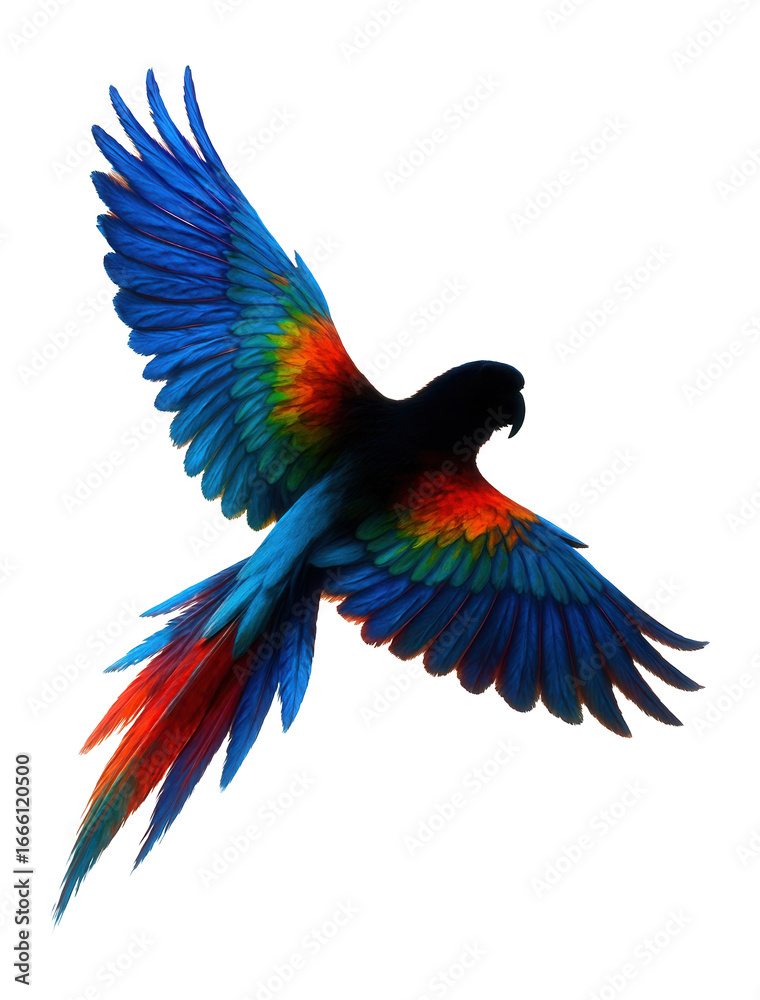 Fototapeta premium Silhouette of a flying parrot with expressive colors