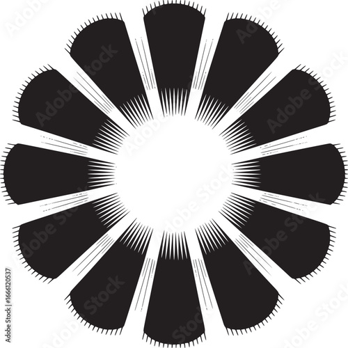 Stunning geometric pattern radiating from center with bold contrast offers modern elegance and dynamic appeal