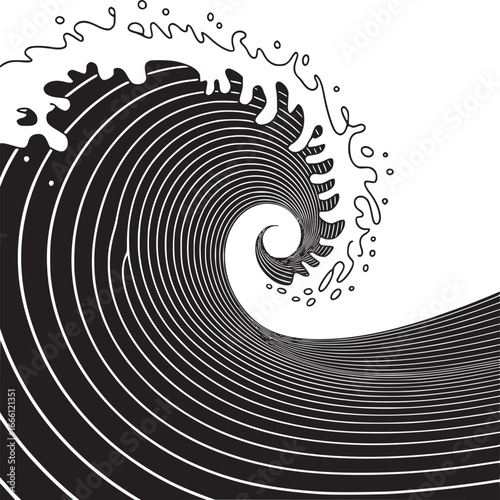 Dynamic black and white ocean wave illustration for branding and modern designs now available