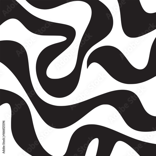 Dynamic black curves on white create a visually striking modern background pattern or graphic design element