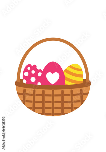Vibrant Easter eggs in a charming woven basket ready for joyful celebrations and springtime fun