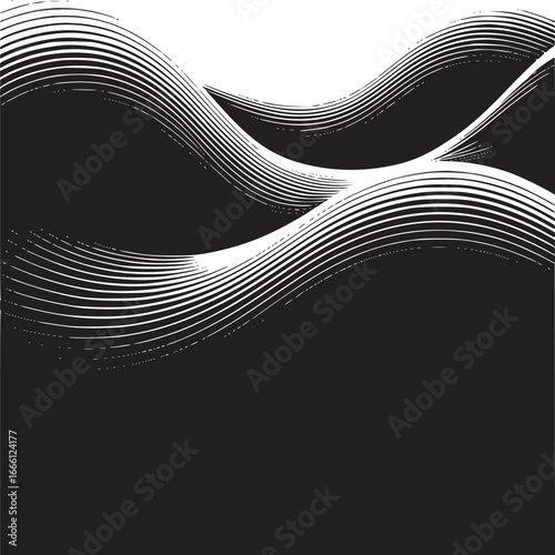 Dynamic black and white wavy lines create a modern abstract background for striking presentations