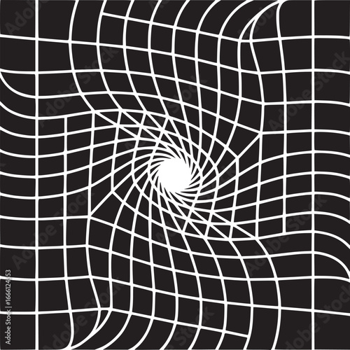 Dynamic black and white vortex art for modern designs and creative projects, optical illusion, abstract, grid