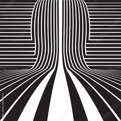 Modern monochrome illusion creating a dynamic space, perfect for bold design projects needing a unique visual