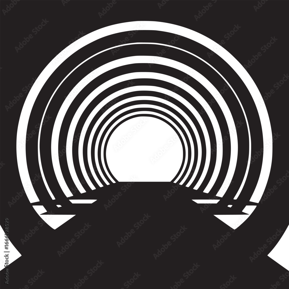 Naklejka premium Bold abstract tunnel art drawing in black and white creates a striking visual design element